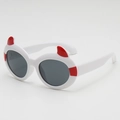 Kids funny cartoon devil sunglasses with white frame and red horn decorations - White