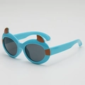 Cartoon little devil sunglasses for kids with sky blue frames and brown ear details - Blue