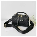 Black rhombic crossbody bag with geometric texture and wide fashion shoulder strap - Black