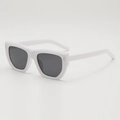 Modern white polygon sunglasses with dark grey lenses and metal rivet details - White Frame Gray Lens
