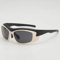 Futuristic kids sports sunglasses with black and cream frame for outdoor cycling - Black and Beige Frame with Grey Lenses