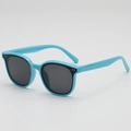 Classic light blue round kids sunglasses with dark grey lenses and silver metal dots - Blue Frame