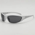 Gafas de sol deportivas Y2K futuristas con montura plateada y lentes oscuras - B03Y-2 / Montura Plateada Lente Gris
