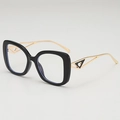 Chic black oversized square glasses with golden heart-镂空-shaped metal temples - Black Frame