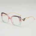 Fashionable oversized gradient purple and green metal frame glasses with heart-shaped temples - Grey Pink Green Frame