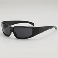 Futuristic Y2K wrap around sporty sunglasses with wide black frame and dark grey lenses - B03Y-2 / Black Frame Grey Lens