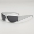 Futuristic silver matte wrap sunglasses with dark grey lenses for y2k sporty street style - B03Y-2 / Silver Frame Grey Lens