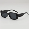 Modern square black sunglasses featuring geometric diamond-cut frames for a trendy street look - Black Frame Grey Lens