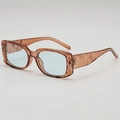 Rectangle amber sunglasses with textured geometric temples and blue tinted lenses - Transparent Tea Frame Blue Lens