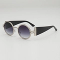 Vintage round sunglasses with silver textured metal frame and gradient purple lenses - Silver Frame Black Leg Gradient Grey Lens