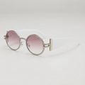 Vintage round sunglasses with silver textured frame, pink gradient lenses and white temples - Silver Frame White Leg Gradient Pink Lens