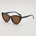 Vintage cat eye sunglasses with black frames and brown lenses shown at a 45-degree angle - Black Frame Tea Lens