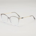 Stylish cat-eye glasses with translucent grey frames and slim gold metal temples for women - Gradient Grey