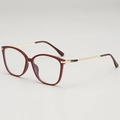 Deep red square eyeglass frames with gold metal temples and blue light blocking lenses - Burgundy