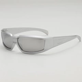 Silver Y2K futuristic sporty sunglasses with sleek metallic frame and dark lenses - B03Y-2 / Silver Frame White Mirror Lens
