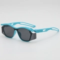Kids sports sunglasses featuring bright cyan frames and dark gray polarized lenses - Blue Frame / B11Z-2