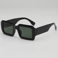 Classic wide-frame black sunglasses with dark lenses for a retro fashion look - Black Frame Green Lens