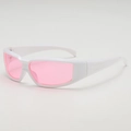 Futuristic Y2K wrap-around sunglasses with white frame and pink transparent lenses - B03Y-2 / Solid White Frame Pink Lens
