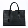 Structured black crocodile embossed PU leather tote bag with dual handles and metal lock - Single Bag / Black