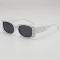 Modern rectangular sunglasses with a white 3D geometric diamond textured frame - White Frame Gray Lens