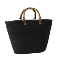 Minimalistische schwarze gewebte Shopper-Tasche mit Bambusgriffen und großem Volumen - Schwarz