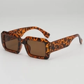 Retro rectangle sunglasses featuring a glossy leopard print frame and brown lenses - Tortoise Shell Frame