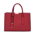 Red crocodile embossed faux leather handbag with top handles and golden hardware - Single Bag / Burgundy