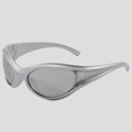 Silver Y2K punk sunglasses with wrap-around silver frames and dark gray lenses for sports - One Size / Silver Frame White Mirror Lens