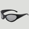 Y2K punk style wrap around sunglasses with matte black frame and reflective silver lenses - One Size / Black Frame Silver Mirror