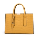 Yellow faux crocodile leather handbag with round handle and gold-tone metal lock - Single Bag / Yellow