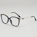 Classic black and gold frame glasses with blue light blocking lenses for daily wear - Glossy Black Frame