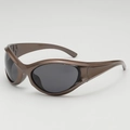 Y2K punk style sunglasses with metallic brown wrap-around frame and dark grey lenses - One Size / Coffee Frame Gray Lens
