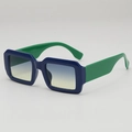Retro square sunglasses with navy blue frame, neon green temples and gradient lenses - Blue Frame Green Yellow Lens