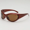 Deep red metallic Y2K wraparound sports sunglasses with brown tinted lenses - One Size / Tea Frame Tea Lens