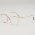 Transparent pink oval optical frame with slim gold metal temples and blue light lenses - Light Tea Frame