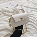 White semi-circular chain crossbody bag with pebble leather and golden twist lock - White