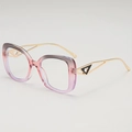 Fashion gradient gray and pink square glasses with gold metal heart temples - Grey Pink Purple Frame