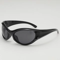 Black wrap-around Y2K sunglasses with dark grey lenses in a punk athletic style - One Size / Bright Black Frame Grey Lens