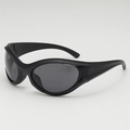 Matte black Y2K punk style wraparound sports sunglasses with dark grey lenses - One Size / Sand Black Frame Grey Lens
