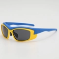 Blue and yellow futuristic kids sports sunglasses for outdoor cycling and running - Blue and Yellow Frame with Grey Lenses