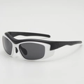 Kids futuristic cycling sunglasses featuring a black and white contrast wrap frame - Black White Striped Frame Grey Lens