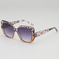 Cat-eye oversized zonnebril met luipaardprint montuur en paarse gradiënt glazen - Tortoise en Thee Tweekleurig Frame Grijze Lens