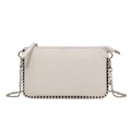 Elegant white leather pillow bag with silver beaded trim and metal chain strap for women - Off White