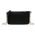 Minimalist black PU leather crossbody bag with silver bead trim and metal chain strap - Black