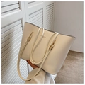 Bolso tote minimalista de cuero crema con estampado de letras y correas de hombro delgadas - Bolso Tote Minimalista Color Sólido / Blanco