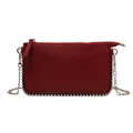 Minimalist deep red leather pillow bag with silver beaded trim and chain strap - Red