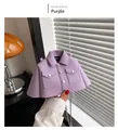 Unique purple leather shirt-shaped crossbody bag with metal buttons and chain strap - Purple