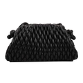 Pochette tressée noire minimaliste en forme de nuage avec détails de nœuds sur les côtés - Noir