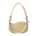 Cream yellow shoulder bag with wavy top edge and decorative pearl heart chain - Yellow