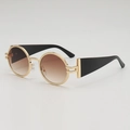 Retro round metal sunglasses with gold textured frames and brown gradient lenses - Gold Frame Black Leg Gradient Tea Lens